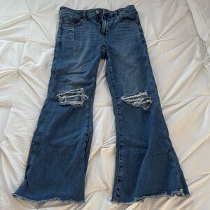 American Eagle Outfitters Dark Blue Distressed Flare Jeans